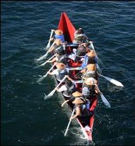 photo of people in canoe rowing