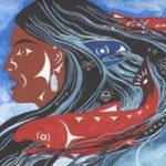 Native American artwork of woman, fish, water